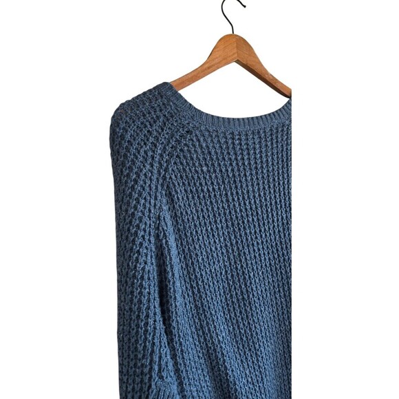 LRL Poncho Sweater Women's Large Blue Open Knit Cotton Blend - Picture 5 of 6